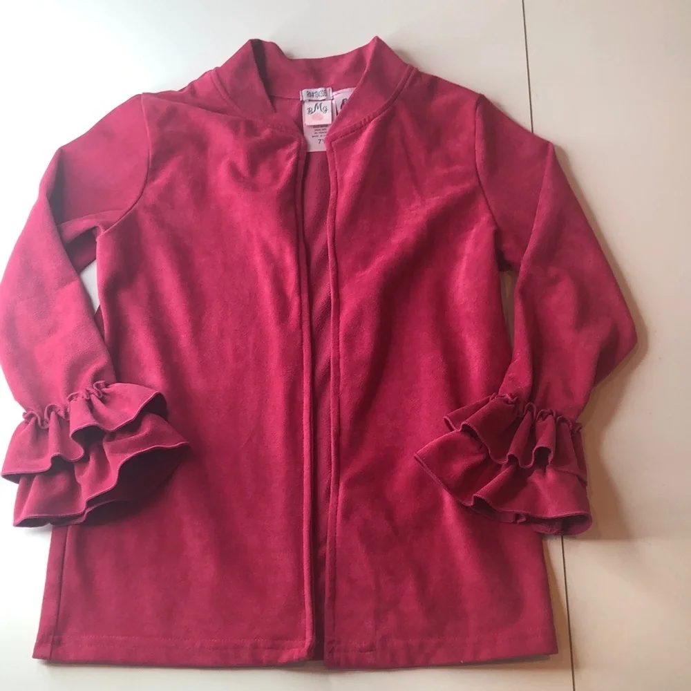 Mia Bella LOL Surprise Berry Faux Suede Soft Ruffle sleeve jacket Girls 7 EUC